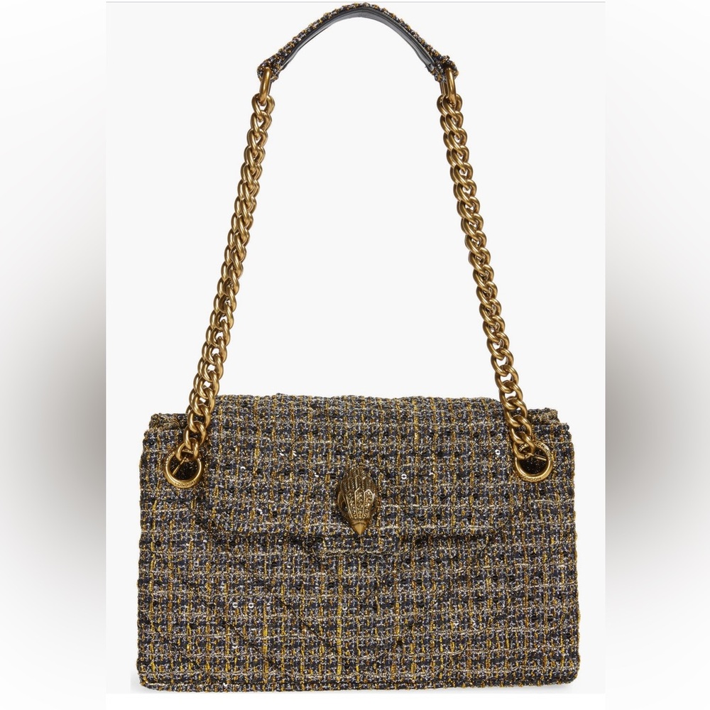 Kurt Geiger || London Kensington Metallic Tweed Shoulder Bag in gold comb
